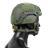 Casque militaire français vert olive porté profil latéral