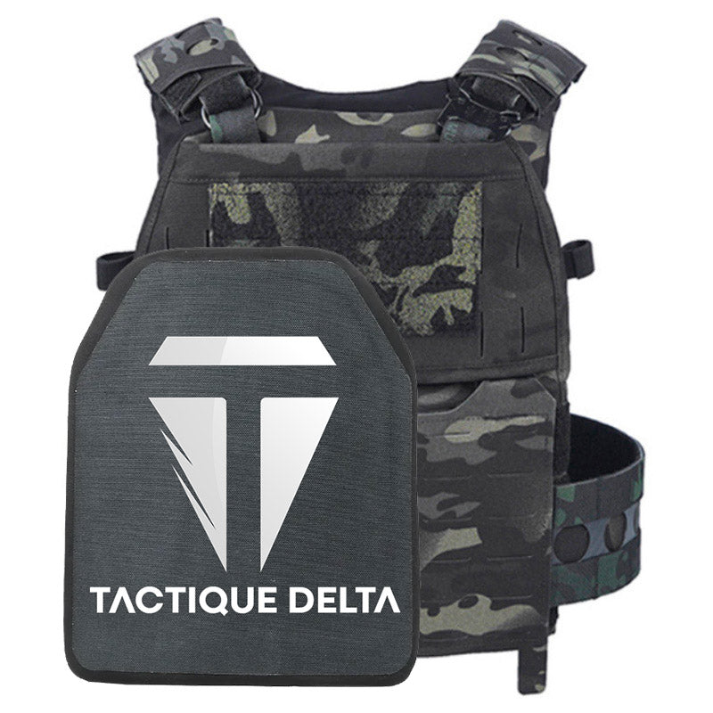 Gilet pare-balles gros calibre camouflage nocturne avec plaque
