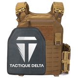 Gilet tactique armee francaise coyote avec plaque