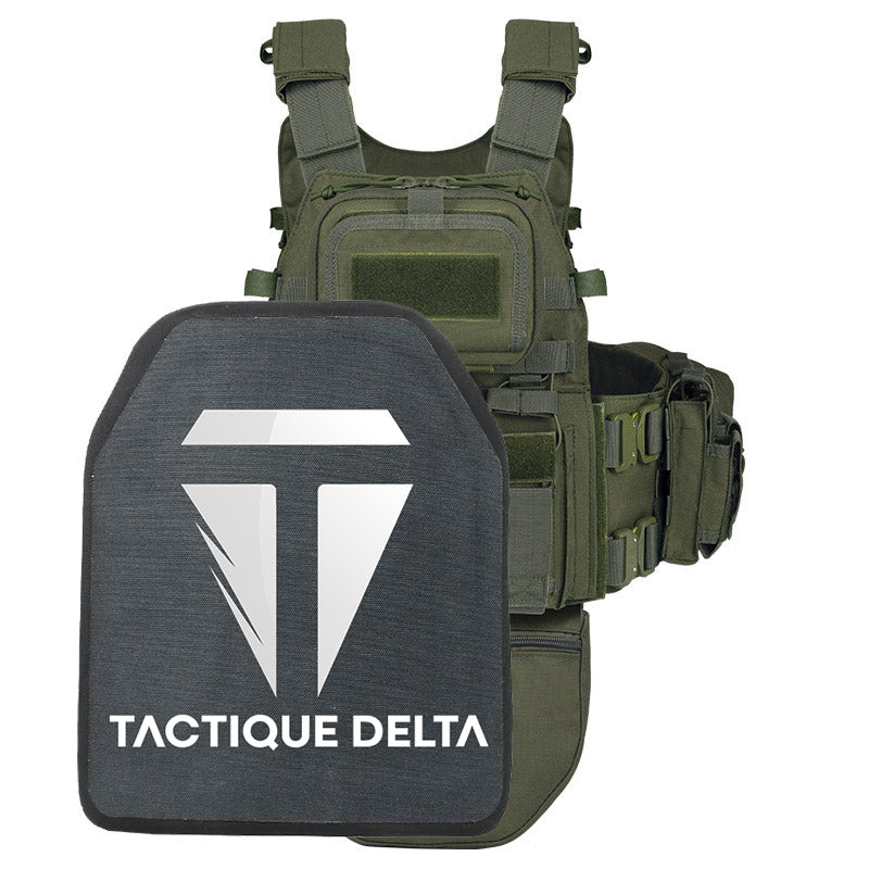 Gilet tactique force speciale vert olive avec plaque