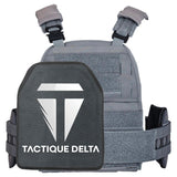 Gilet tactique militaire gris avec plaque