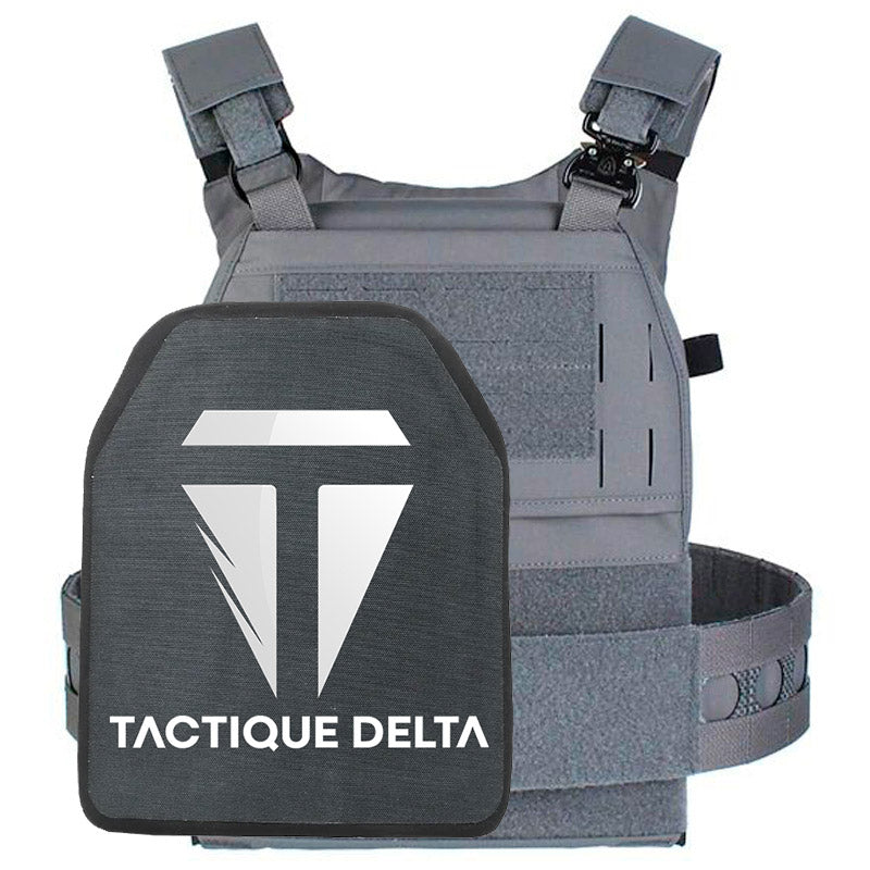 Gilet tactique molle gris avec plaque