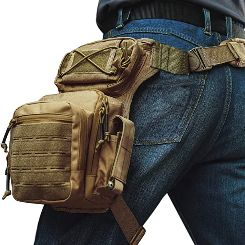 Sac de jambe militaire coyote porté