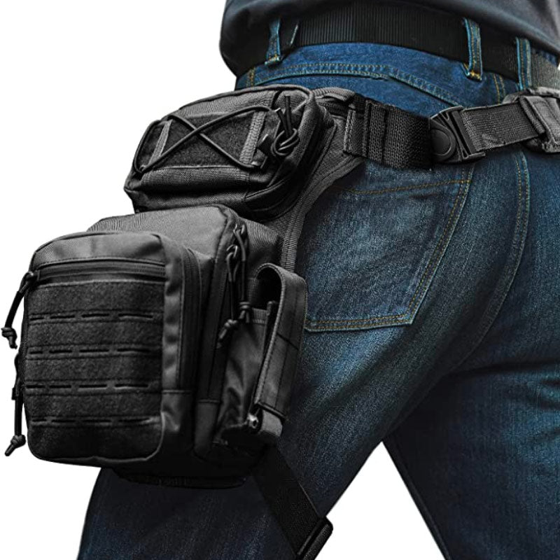 Sac de jambe militaire noir porté